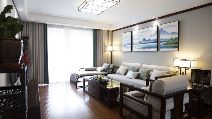历下区西江华府140㎡三室两厅新中式风格实景案例